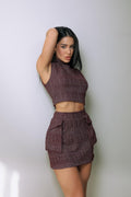 Conjunto de Cropped e Saia Marrom